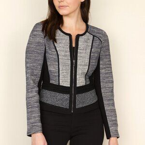 White House Black Market Black & Gray Texture Blazer Jacket 4 Zip Front